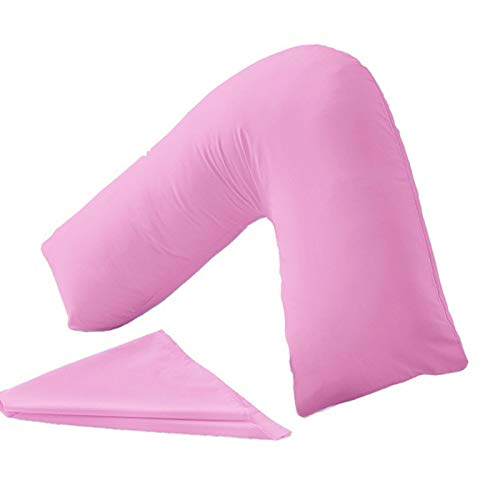 Venta al por mayor de polialgodón liso espalda y cuello soporte en forma de V almohada ortopédica/embarazo/lactancia funda de almohada solo (rosa bebé)