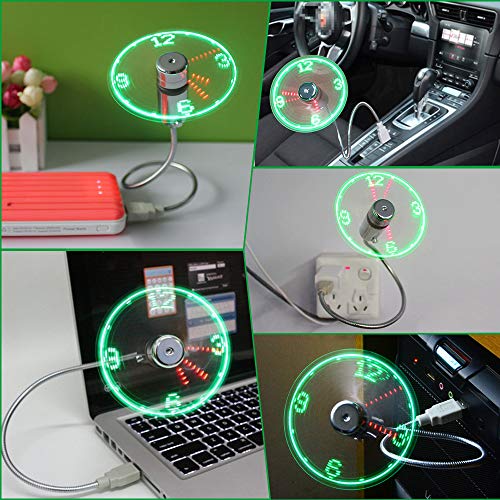 Ventilador USB LED, HuiHeng Mini Ventilador De Reloj LED Con Cuello De Cisne Flexible, Ventilador Personal Silencioso Portátil USB Alimentado Para el Hogar, Oficina