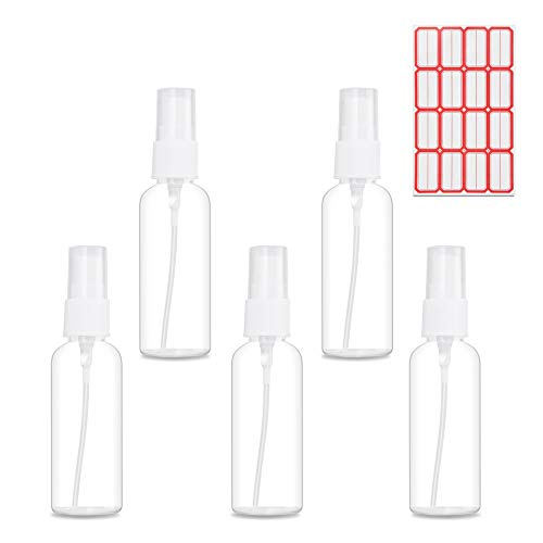 Veperain 50ml Transparente Botella de Spray Plástico, Botellas de Pulverización de Plástico con Atomizador para Maquillaje, Perfume, Prueba, de Viaje(Juego de 5)