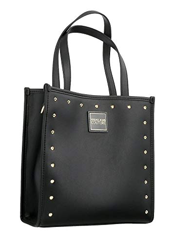 Versace - Bolso cuadrado mediano con correa para el hombro desmontable vaquero costura mujer color blanco-rosa-negro con tachuelas Negro Size: 25 x 26,5 x 11,5 cm