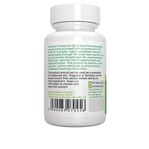 VESIsorb Ubiquinol-QH Coenzima Q10 100mg - Suplemento CoQ10 Kaneka Ubiquinol de alta absorción, fórmula patentada con efecto 6x más duradero, 30 cápsulas