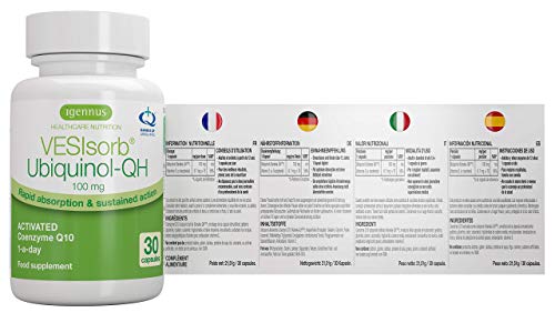 VESIsorb Ubiquinol-QH Coenzima Q10 100mg - Suplemento CoQ10 Kaneka Ubiquinol de alta absorción, fórmula patentada con efecto 6x más duradero, 30 cápsulas