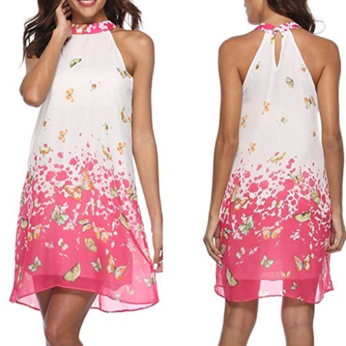 Vestido Halter con Cuello Halter sin Mangas con Estampado de Mini Vestido de Playa para Mujer de Tirantes Casual Slim de Citas Fiesta para Noche Vestido de Novia Fiesta o cóctel Boda