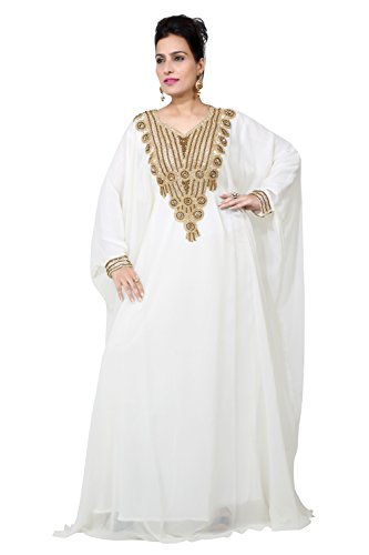 Vestido largo islámico islámico Kaftan árabe de Farasha de los hombres de los UAE Style de Bedi - tamaño único - (KAF-2940_OWHT)