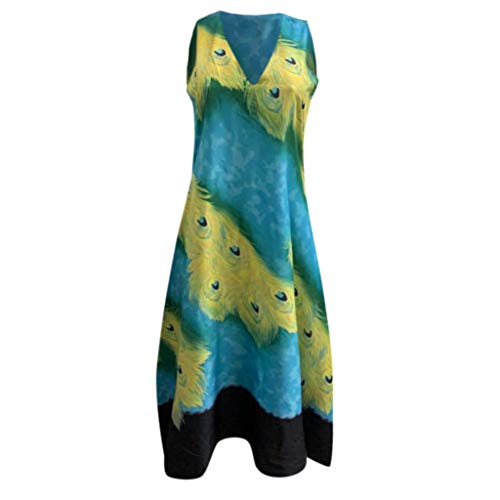 Vestido Vintage de Manga Larga con Cuello en V y Estampado de Rayas de Manga Corta para Mujer Vestidos de Mujer Sexy Mujer Verano Vintage Bohemio Largo Fiesta de la Noche Vestido de Playa Floral