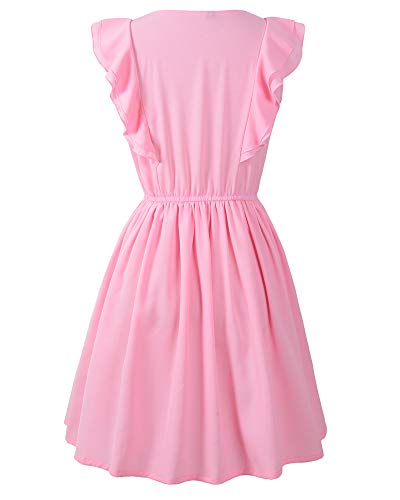 Vestidos Mujer Bohemia Cuello Redondo Verano Vestidos de Playa Sin Mangas Falda Midi Sexy Elegante y Comodo Dress para Playa Casual Pink L