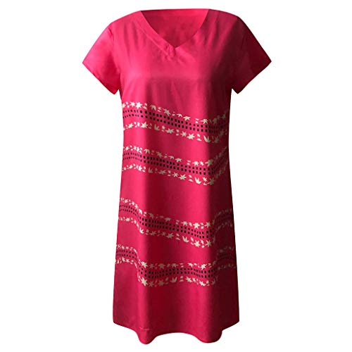 Vestidos Mujer Casual Verano 2019 Vestido de Mujer Estilo Femenino Camiseta de algodón Vestido Casual de Talla Grande para Mujer Camisa Vestido Sol Playa (XL, Rosa Caliente C)