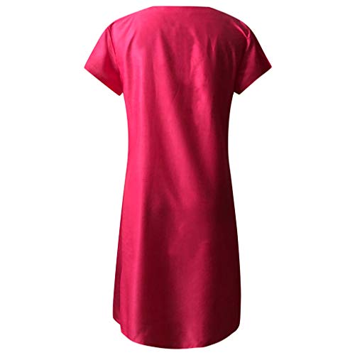Vestidos Mujer Casual Verano 2019 Vestido de Mujer Estilo Femenino Camiseta de algodón Vestido Casual de Talla Grande para Mujer Camisa Vestido Sol Playa (XL, Rosa Caliente C)