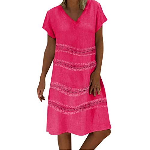 Vestidos Mujer Casual Verano 2019 Vestido de Mujer Estilo Femenino Camiseta de algodón Vestido Casual de Talla Grande para Mujer Camisa Vestido Sol Playa (XL, Rosa Caliente C)