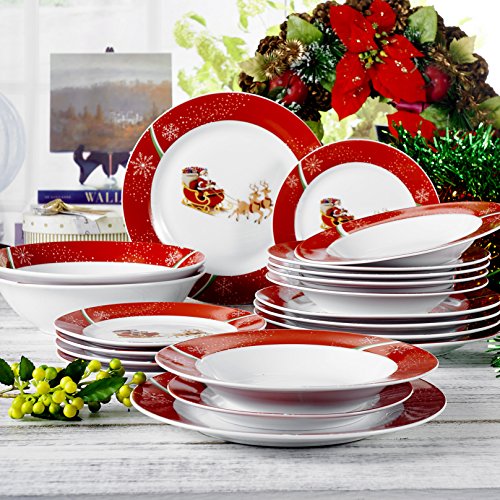 VEWEET, Serie CHRISTMASDEER, Servicio de Cena, 20 Piezas, para 6 Personas, 6 Platos, 6 Platos, 6 Platos de Postre, 2 Ensaladeras, Porcelana