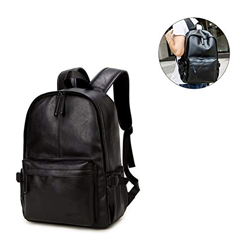 Viaggi Zaino Borsa a Tracolla, OURBAG Zaino in Pelle PU Esterni Scuola Zaino fit 15.6" Laptop Backpack per Uomo e Donna (Nero)