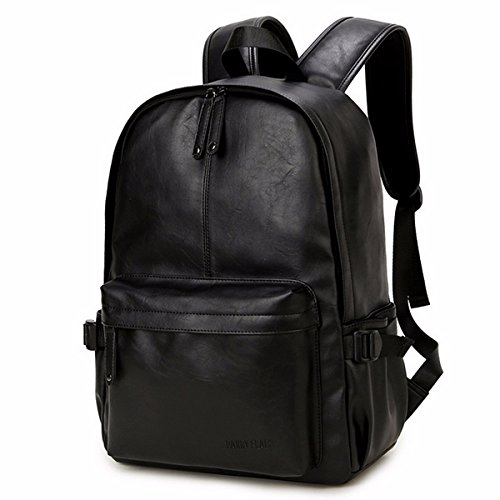 Viaggi Zaino Borsa a Tracolla, OURBAG Zaino in Pelle PU Esterni Scuola Zaino fit 15.6" Laptop Backpack per Uomo e Donna (Nero)
