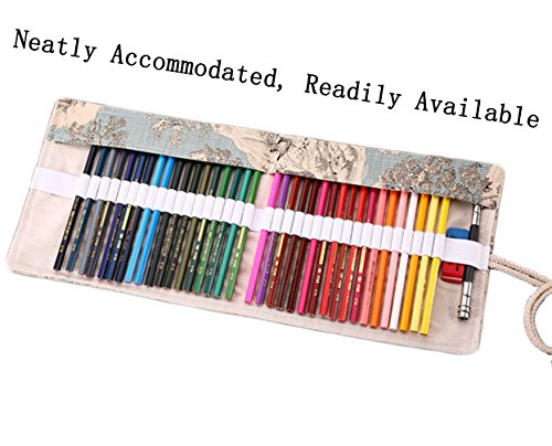 Vianber Lona de Colores Lápiz Wrap Bag Travel Lápices Portátiles Funda de la Bolsa Sostener Para el Artista Estudiantes Suministros (72 Agujeros)