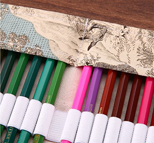 Vianber Lona de Colores Lápiz Wrap Bag Travel Lápices Portátiles Funda de la Bolsa Sostener Para el Artista Estudiantes Suministros (72 Agujeros)