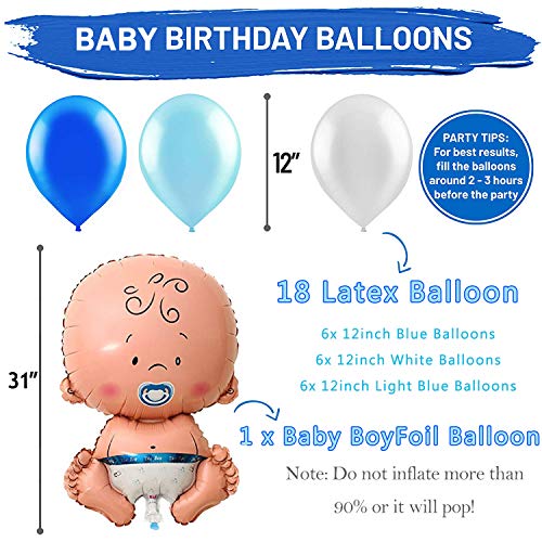 Vibury Baby Shower Decoración, Decoraciones Fiesta de Bienvenida de Bebe Niño Bandera It's A Boy, Baby Shower Globos, 9 Pompones, 18 Globos, Mummy to be Faja y Confeti