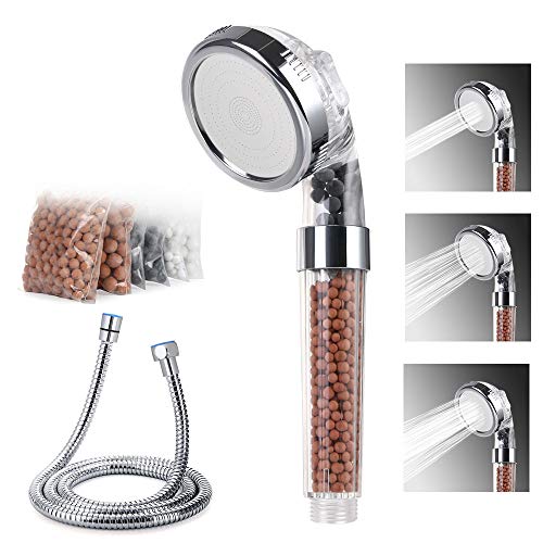 Vicloon Cabeza de Ducha, Juego de Ducha de Mano Incluir 1.5M Manguera de Ducha & Bolas Minerales (6Pcs Extra Free)& 3 Modos Alta Presión Alcachofa de Ducha Ahorro de Agua