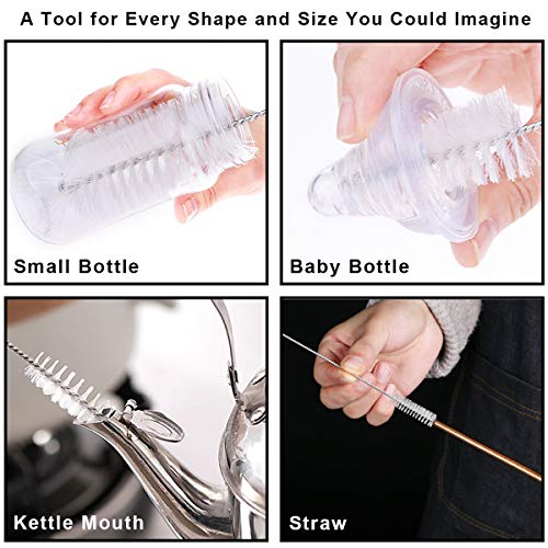 Vicloon Cepillo de Botellas, 8 Pcs Cepillo de Limpieza Botella con Cerdas de Nylon, Cepillo de Tubo de Pajitas para Botellas de Cristal Deportes Botellas de Agua Tetera El Teclado de Ordenador