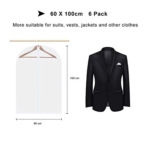 Vicloon Fundas de Ropa, 6 Pcs 60 * 100cm Fundas de Trajes Transpirables Transparentes Impermeables con Cremallera Completa, Bolsas de Ropa a Prueba de Polvo para Vestidos Abrigos Chaquetas Camisas