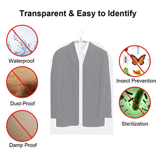 Vicloon Fundas de Ropa, 6 Pcs 60 * 100cm Fundas de Trajes Transpirables Transparentes Impermeables con Cremallera Completa, Bolsas de Ropa a Prueba de Polvo para Vestidos Abrigos Chaquetas Camisas