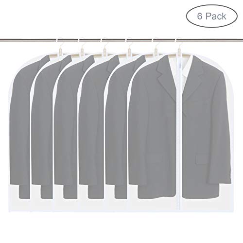 Vicloon Fundas de Ropa, 6 Pcs 60 * 100cm Fundas de Trajes Transpirables Transparentes Impermeables con Cremallera Completa, Bolsas de Ropa a Prueba de Polvo para Vestidos Abrigos Chaquetas Camisas