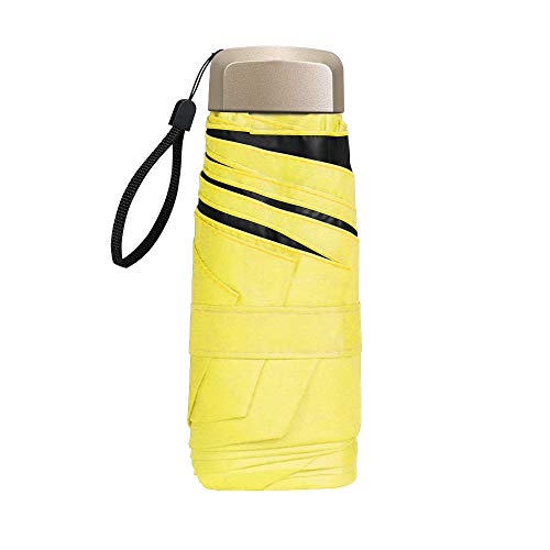 Vicloon Mini Paraguas, Paraguas de Viaje Portátil 6 Varillas, Paraguas Plegables con 210T Negro Tela de Goma, Aleación de Aluminio de Costilla & Mango Dorado, Resistencia UV & Impermeable - Amarillo