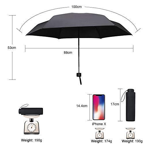 Vicloon Mini Paraguas, Paraguas de Viaje Portátil con Diseño de Esqueleto Mejorado, Paraguas Plegables y Compacto, Mini Viento Paraguas con 210T Negro Tela de Goma, Resistencia UV & Impermeable