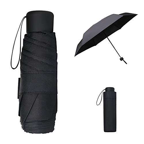 Vicloon Mini Paraguas, Paraguas de Viaje Portátil con Diseño de Esqueleto Mejorado, Paraguas Plegables y Compacto, Mini Viento Paraguas con 210T Negro Tela de Goma, Resistencia UV & Impermeable