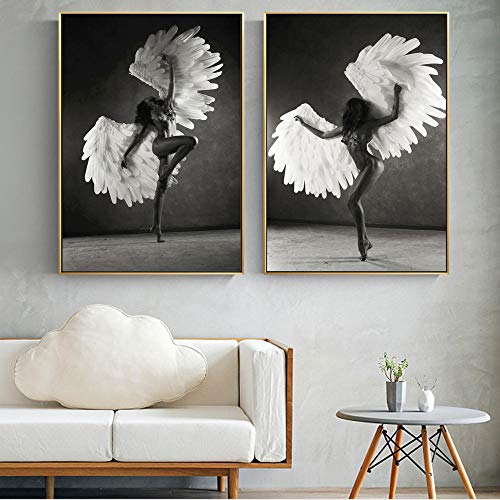 Victoria Secret Dancing Girl Angels with Wings Cartel Moderno e Impresiones Pintura sobre Lienzo Arte de la Pared Moda Imagen Decoración 50X75CM SIN Marco