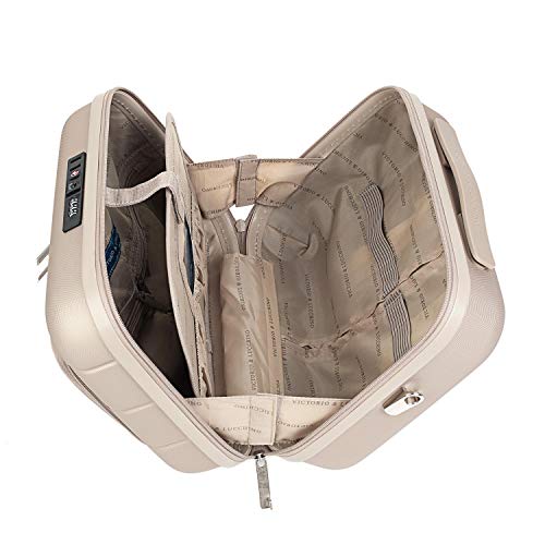 VICTORIO & LUCCHINO - Juego Maleta Cabina y Neceser 2 pzs, Maleta Pequeña 20"(55x40x20 cm), ABS, Rígidas, Resistentes y Duraderas, 4 Ruedas, Cómodas y Ligeras, Candado Combinación 562, Color Champagne