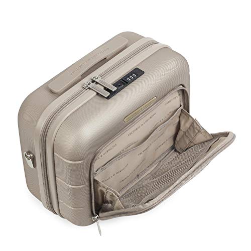 VICTORIO & LUCCHINO - Juego Maleta Cabina y Neceser 2 pzs, Maleta Pequeña 20"(55x40x20 cm), ABS, Rígidas, Resistentes y Duraderas, 4 Ruedas, Cómodas y Ligeras, Candado Combinación 562, Color Champagne