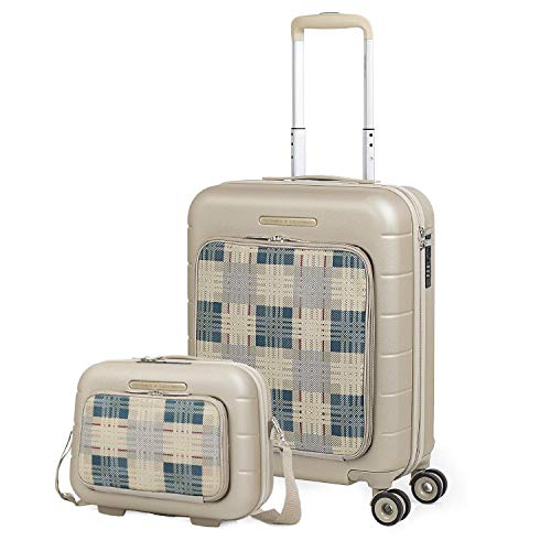 VICTORIO & LUCCHINO - Juego Maleta Cabina y Neceser 2 pzs, Maleta Pequeña 20"(55x40x20 cm), ABS, Rígidas, Resistentes y Duraderas, 4 Ruedas, Cómodas y Ligeras, Candado Combinación 562, Color Champagne