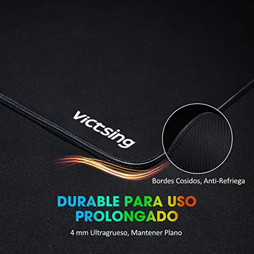 VicTsing Alfombrilla Gaming, 800 x 400 x4.0 mm Extra Grande Alfombrilla Raton RGB para Juego, Base de Goma Antideslizante y Superficie Suave Resistente al Agua para Gamers, PC y Portátil