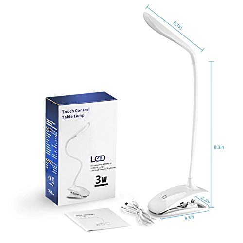 VicTsing Luz Lectura Libros Cama, Lampara Lectura Pinza USB 15 Leds con Brillo Regulable, 3 Modos de Luz, Gran Autonomía hasta 12H y Cuello 360º Flexible para Leer en Cama, Estudio, Ordenador, Blanca