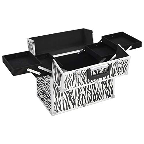 vidaXL Maletín Maquillaje Aluminio Neceser Salud Organización de Productos Accesorios para Belleza Elegante Duradero Estampado de Cebra 37x24x35cm