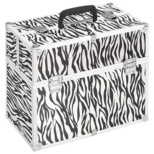 vidaXL Maletín Maquillaje Aluminio Neceser Salud Organización de Productos Accesorios para Belleza Elegante Duradero Estampado de Cebra 37x24x35cm