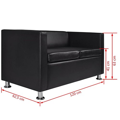 vidaXL Sofá Moderno de 2 Plazas de Cuero Artificial Negro Sillón de Salón Casa