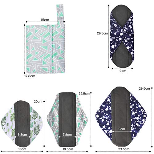 Viedouce Almohadilla Menstrual Reutilizable,Súper Absorción Reutilizables de Carbón de Bambú Almohadilla Menstrual con 2 Impermeables Bolsas de Almacenamiento (S * 3pcs + M *3pcs + L * 3pcs, color-01)