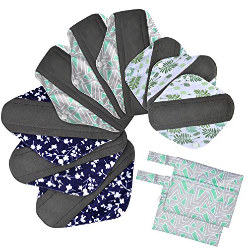 Viedouce Almohadilla Menstrual Reutilizable,Súper Absorción Reutilizables de Carbón de Bambú Almohadilla Menstrual con 2 Impermeables Bolsas de Almacenamiento (S * 3pcs + M *3pcs + L * 3pcs, color-01)