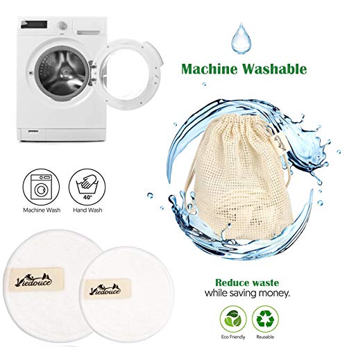 Viedouce Discos Desmaquillantes,Almohadillas Desmaquillantes Reutilizables,100% Algodón de Bambú Orgánico,Almohadilla Desmaquillante Facial con Bolsa de Lavado,Aptos para Todo Tipo de Pieles (12pcs)