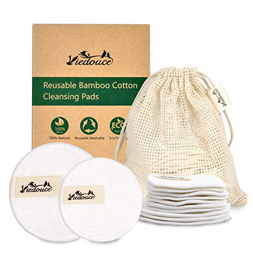 Viedouce Discos Desmaquillantes,Almohadillas Desmaquillantes Reutilizables,100% Algodón de Bambú Orgánico,Almohadilla Desmaquillante Facial con Bolsa de Lavado,Aptos para Todo Tipo de Pieles (12pcs)