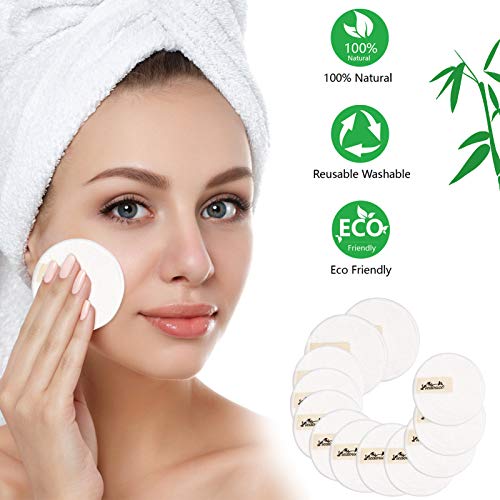 Viedouce Discos Desmaquillantes,Almohadillas Desmaquillantes Reutilizables,100% Algodón de Bambú Orgánico,Almohadilla Desmaquillante Facial con Bolsa de Lavado,Aptos para Todo Tipo de Pieles (12pcs)