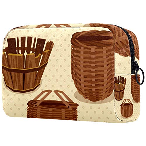 Viejo cesta cosmética bolsa de maquillaje bolsa de viaje portátil para mujeres y niñas embrague con cremallera