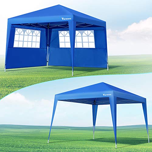 Viewee Carpa Plegable 3x3 Impermeable, Cenador Plegable, 3 Regulables en Altura, 2 Paredes Laterales con Ventanas, Protector Solar UV50 +, Utilizado para Jardín, Playa, Fiesta, etc
