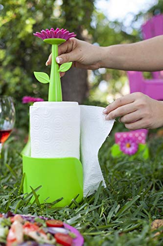 VIGAR Flower Power Portarollos de Cocina, Verde/Magenta, 15 X 15 X 40 cm