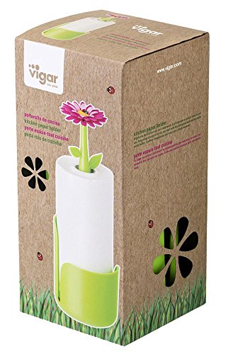 VIGAR Flower Power Portarollos de Cocina, Verde/Magenta, 15 X 15 X 40 cm