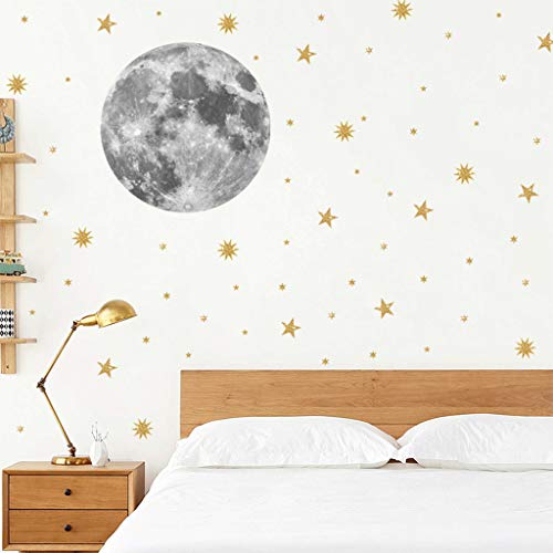 vijtian - Adhesivo decorativo para pared, diseño de estrella, color natural, color dorado, para habitación de niños