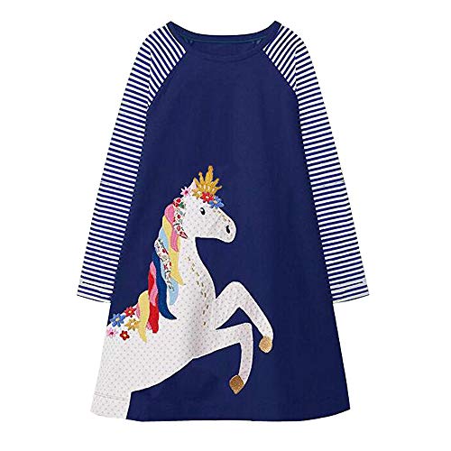 VIKITA Niñas Vestidos Algodón Animal Bordado Manga Larga Vestido para Niños JM7655 2T