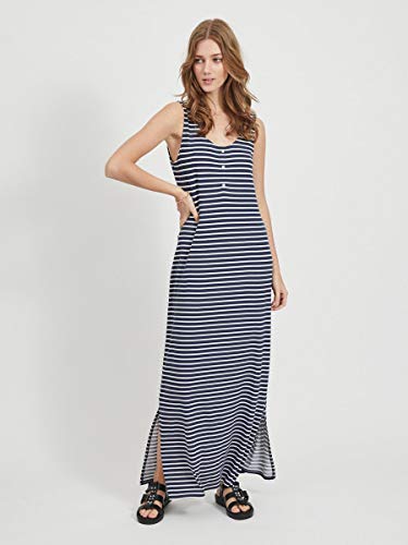 Vila Videll Maxi S/l Dress-Noos Vestido, Rayas: Blanco Nieve 1.0 0.4 Blazer Azul Marino, 38 para Mujer