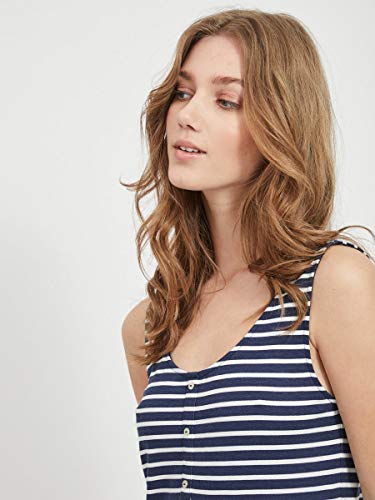 Vila Videll Maxi S/l Dress-Noos Vestido, Rayas: Blanco Nieve 1.0 0.4 Blazer Azul Marino, 38 para Mujer