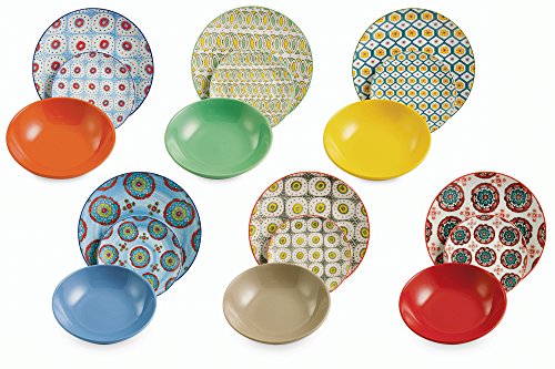 VILLA D'ESTE Bazar Juego de 18 Platos de Porcelana y Gres, Multicolor